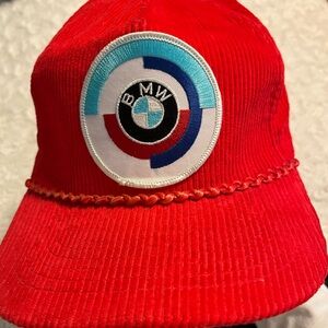 Vintage Red BMW Corduroy Snapback Hat Cap AmaPro Korea One Size